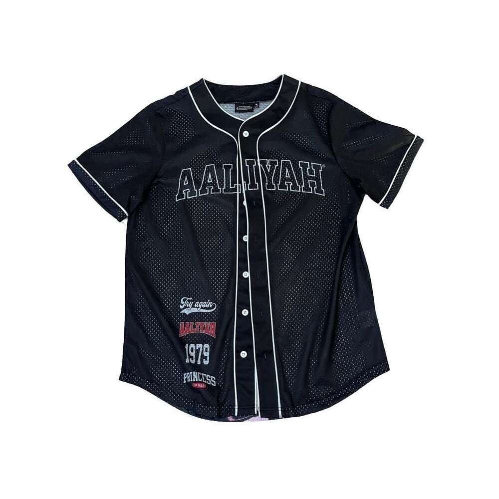 Aaliyah Retro 90s R&B Concert Button Down Baseball Jersey Black Size M (G)